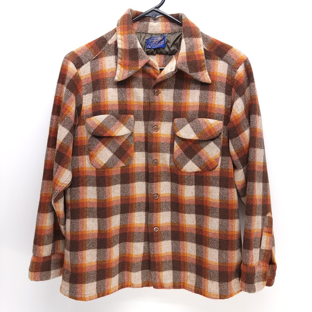 Vintage Pendleton Shirt Women's XL Plaid Board Wool Shadow Loop Collar READ
